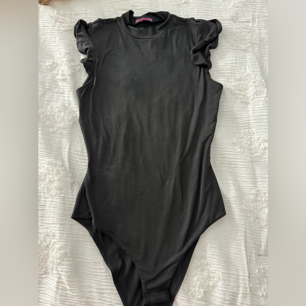 Women’s Black Turtleneck Short Sleeve Bodysuit from Pink Lily Size Medium